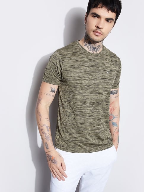 Fame Forever By Lifestyle Olive Cotton Regular Fit Printed Sports T-Shirt