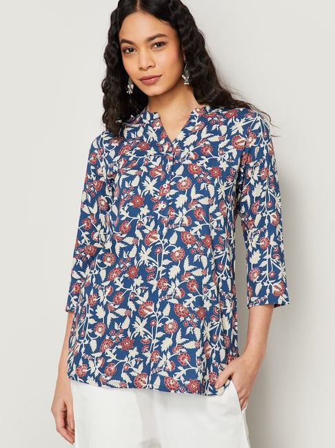 Melange By Lifestyle Blue Regular Fit Floral Print Kurti-picture-34