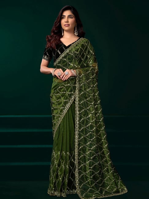 Elora Green Embroidered Saree-picture-27