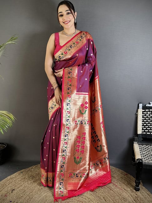 Elora Wine Silk Woven Design Saree-picture-15