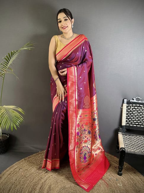 Elora Wine Silk Zari Work Saree-picture-13