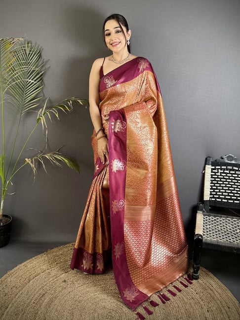 Elora Wine Silk Zari Work Saree-picture-17