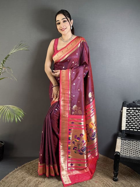 Elora Wine Silk Zari Work Saree-picture-14