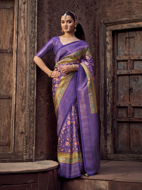 Elora Lavender Silk Floral Print Saree-picture-34
