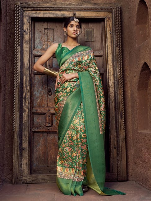 Elora Green Silk Floral Print Saree-picture-25