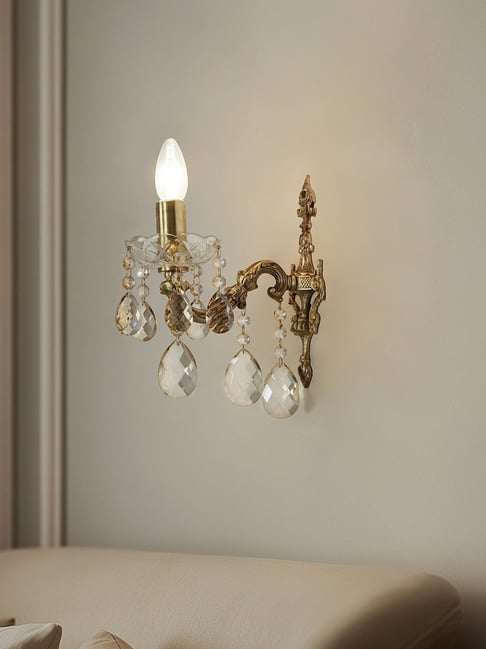 FOS LIGHTING Gold Brass & Crystal Antique Traditional Candelabra Wall Sconce