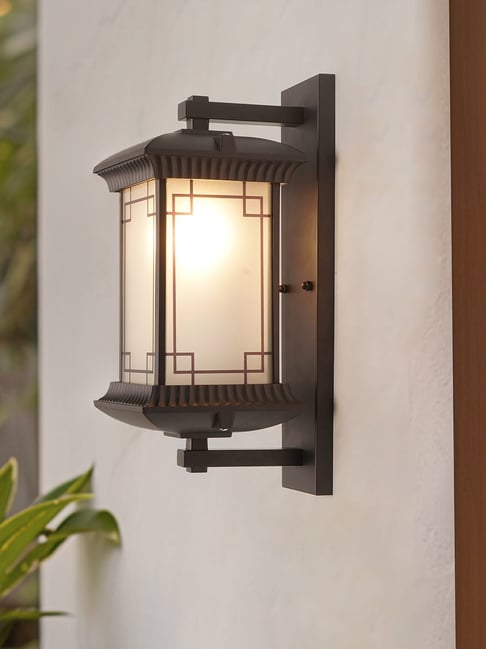 FOS LIGHTING Brown Mild Steel Rectangular Frame Transitional Outdoor Wall Lantern