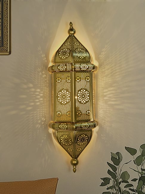 FOS LIGHTING Gold Mild Steel Ornate Arabic Fixture Moroccan Jali Vertical Wall Sconce