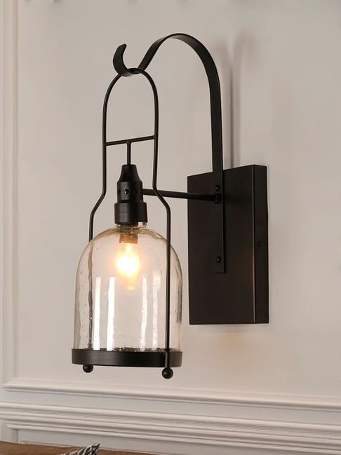 FOS LIGHTING Black Mild Steel & Glass Industrial U-Arm California Style Wall Sconce