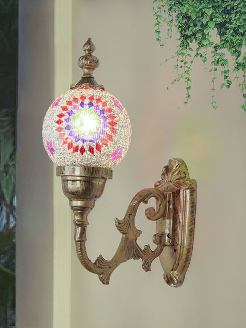 FOS LIGHTING Gold Alumunium & Polycarbonate Mosaic Star Pattern Traditional Outdoor Wall Sconce