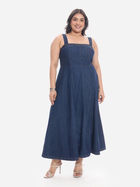 virgio denim dress Buy 100% Cotton Denim Flared Midi Dress For Women Online - Blue