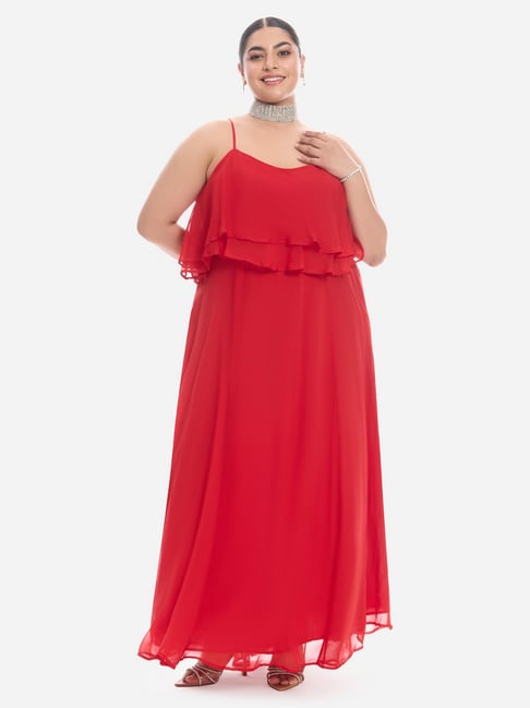 VIRGIO Red Solid Sleeveless Casual Dress