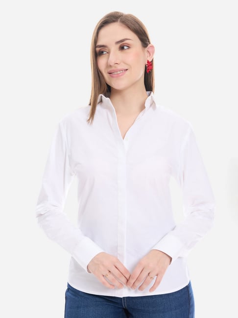 VIRGIO White Cotton Embroidered Long Sleeves Casual Shirt-picture-26