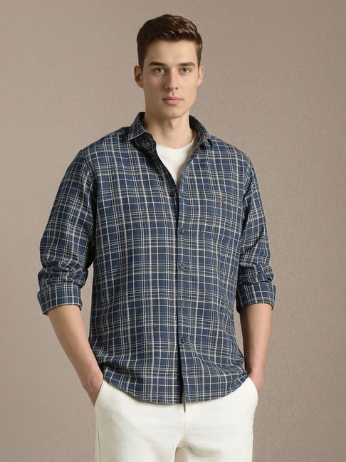 Louis Philippe Navy Blue Slim Fit Checked Shirt-picture-18