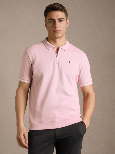 Louis Philippe Pink Cotton Slim Fit Solid T-Shirt-picture-26