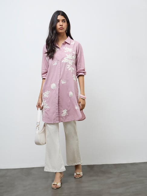 Utsa by Westside Pink Floral Printed Cotton-Blend A-Line Kurta-picture-28