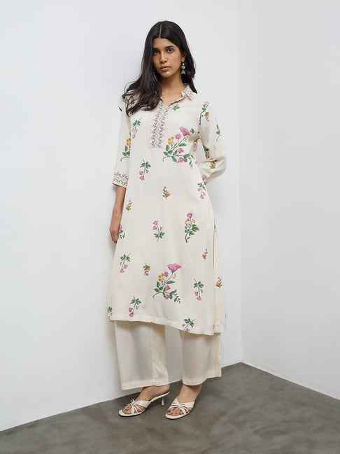 Utsa by Westside Off-White Floral Printed A-Line Kurta-picture-43