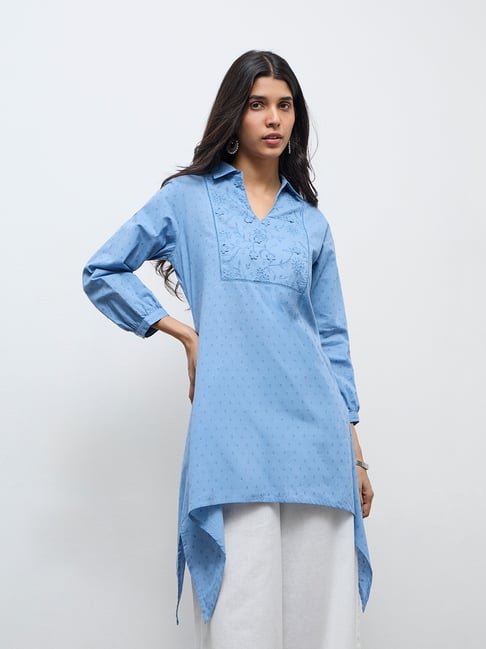 Utsa by Westside Blue Embroidered Cotton Straight Kurta-picture-10