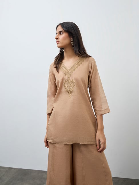 Zuba by Westside Light Brown Embellished A-Line Kurta-picture-23