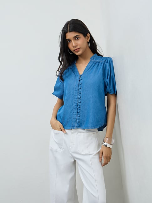LOV by Westside Blue Denim Blouse
