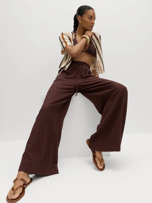 Marks & Spencer Linen Rich Drawstring Wide Leg Trousers-picture-18