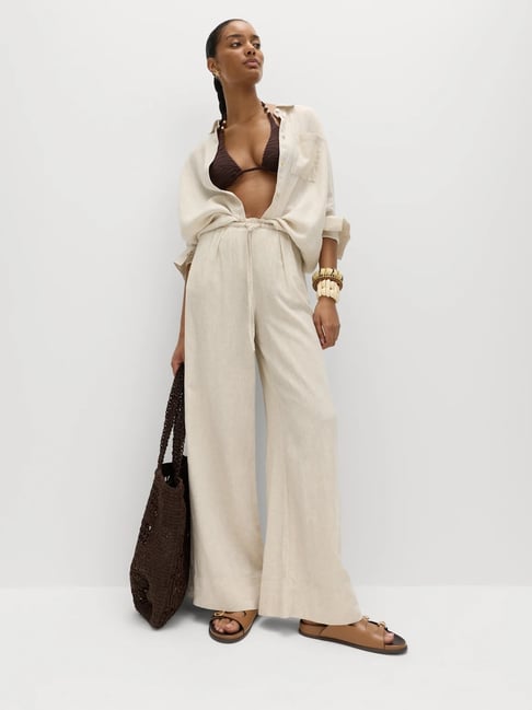 Marks & Spencer Linen Rich Drawstring Wide Leg Trousers-picture-19