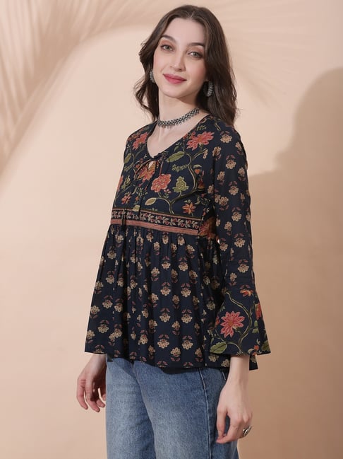 Globus Navy Blue Cotton Printed Three-Quarter Sleeves Tunic-picture-40