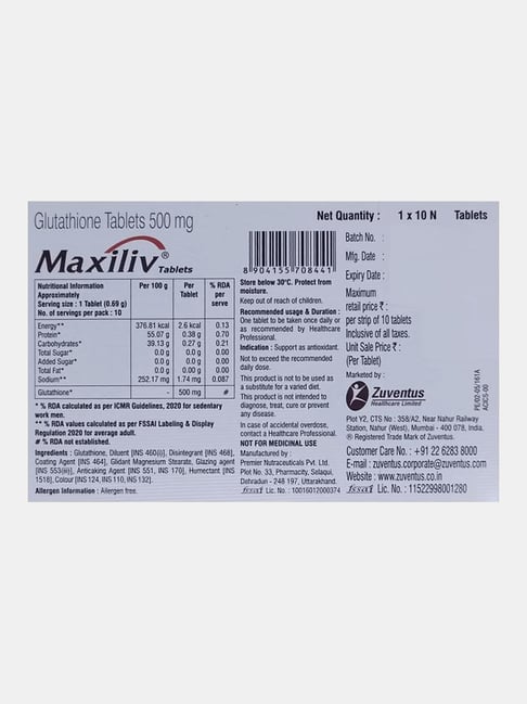 maxiliv glutathione Maxiliv Glutathione Tablet for Adults