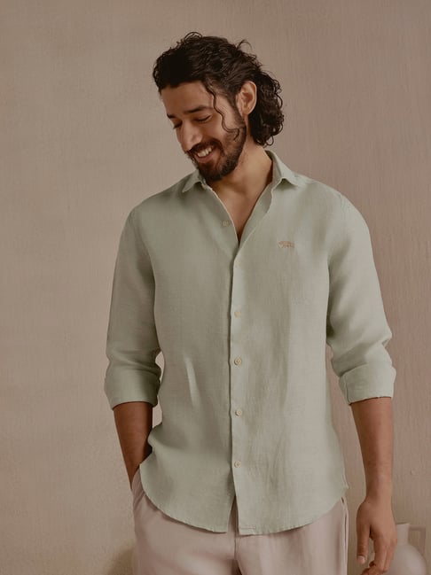 Andamen Green Linen Solid Regular Shirt-picture-19