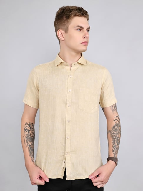 Monte Carlo Beige Linen Regular Solid Shirt-picture-17