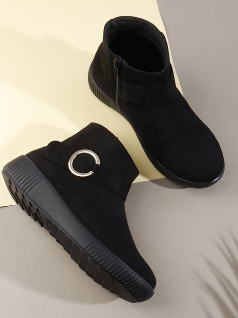 Elle Women's Black Wedge Boots