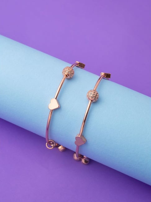 Jewelz Rose Gold Tone Plated Bangles for Women Set of 2