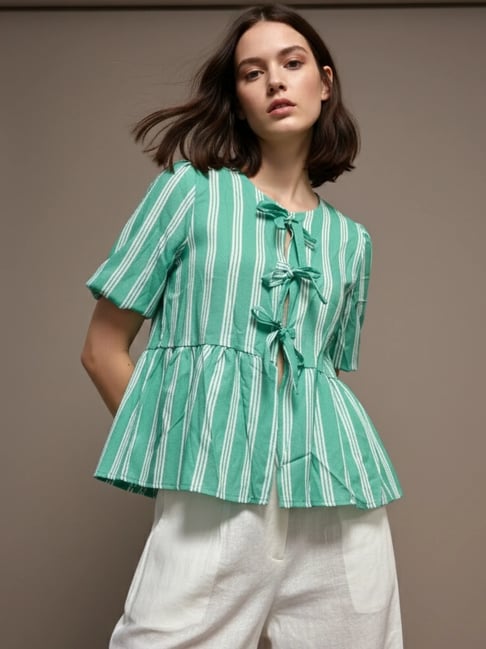 Outzidr Green Polyester Striped Top