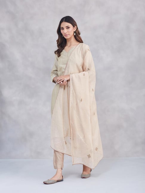 Fabindia Beige Embroidered Dupatta-picture-10