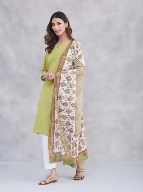 Fabindia White Cotton Printed Dupatta-picture-22