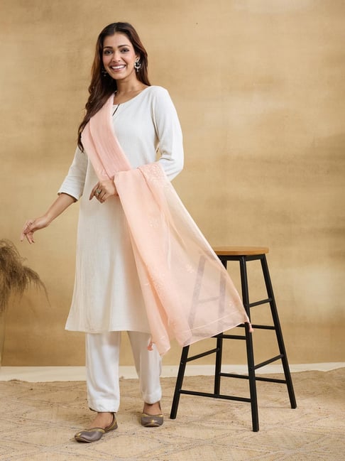 Fabindia Peach Embroidered Dupatta-picture-35