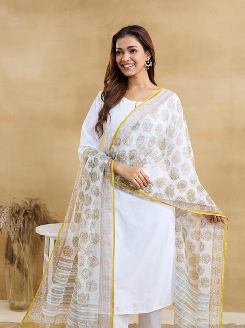 Fabindia Mustard Printed Dupatta-picture-21