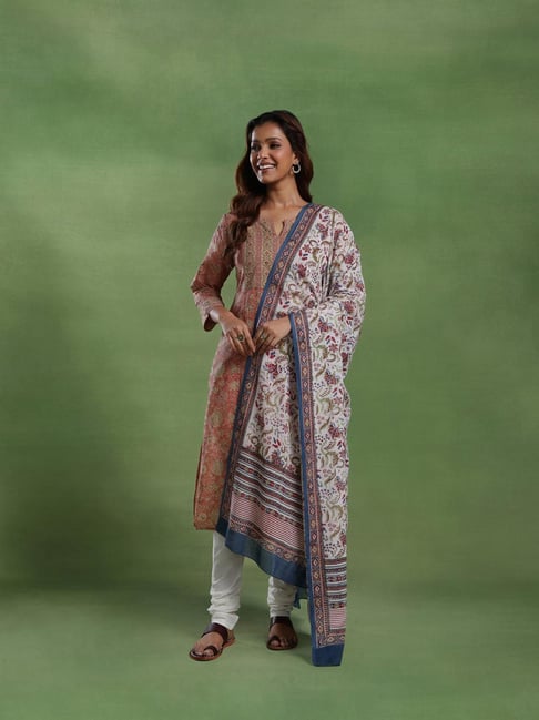 Fabindia Off White Cotton Printed Dupatta-picture-24