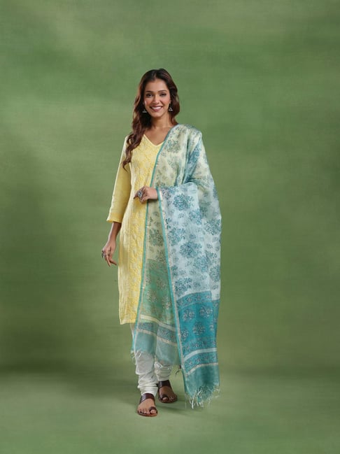 Fabindia Turquoise Printed Dupatta-picture-12