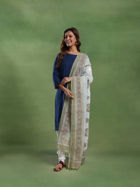 Fabindia White Cotton Printed Dupatta-picture-25