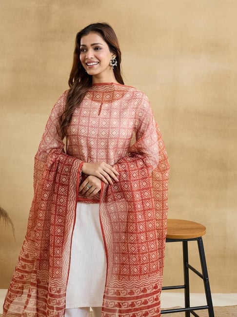 Fabindia Red Printed Dupatta-picture-29