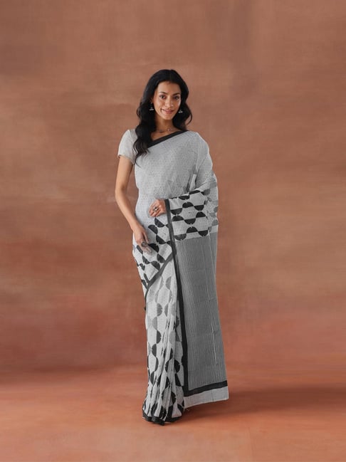 Fabindia White Cotton Printed Saree-picture-19