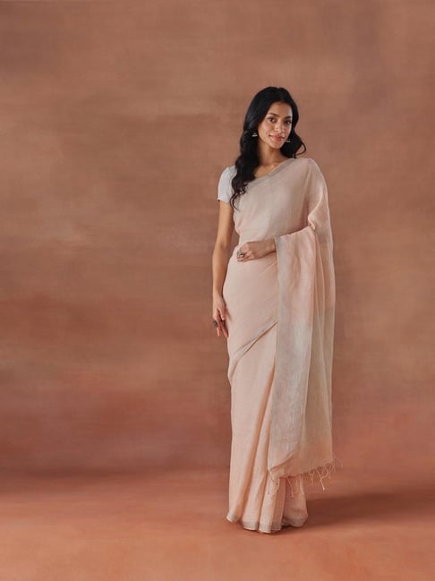 Fabindia Peach Woven Design Saree-picture-43