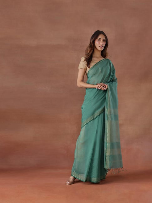 Fabindia Green Woven Design Saree-picture-19