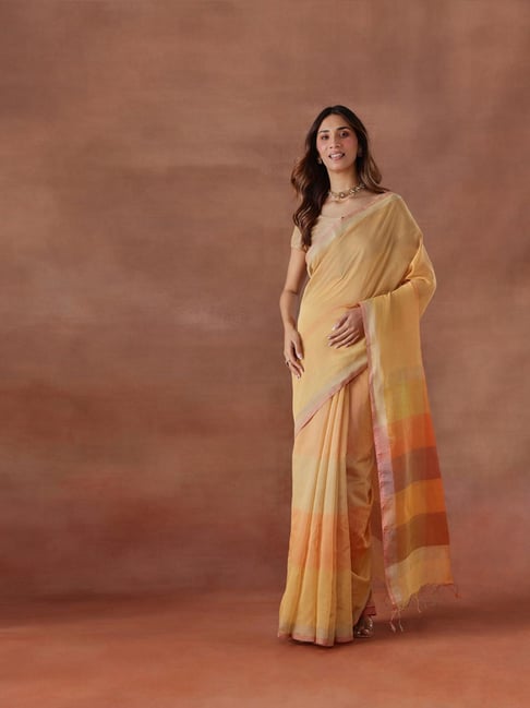 Fabindia Yellow Woven Design Saree-picture-21