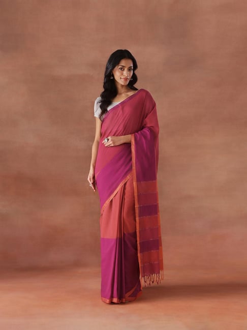Fabindia Pink Cotton Woven Design Saree-picture-22