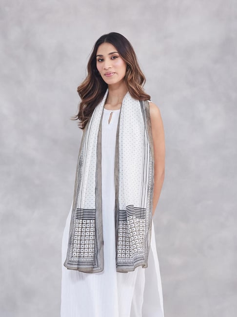 Fabindia White Printed Stoles-picture-29