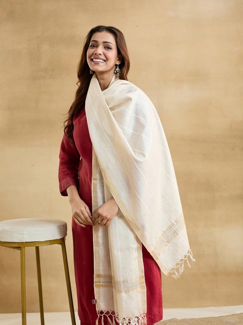 Fabindia Beige Woven Design Stoles-picture-42