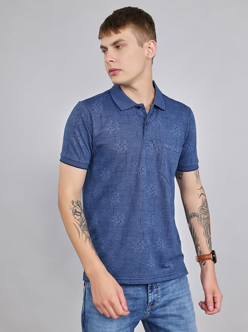 Monte Carlo Blue Regular Fit Woven Design Polo T-Shirt-picture-11
