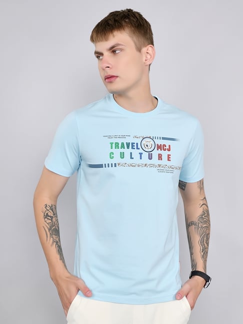 Monte Carlo Sky Blue Regular Fit Printed T-Shirt-picture-35